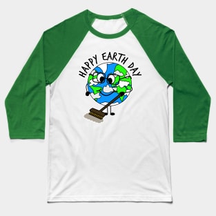 Happy Earth Day Planet Sweeping Cleaning Baseball T-Shirt